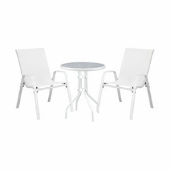 Gardeon 3PC Outdoor Bistro Set Table and Chairs Stackable Patio Furniture White