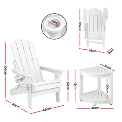 Gardeon Outdoor Table and Chairs HDPE Folding Adirondack Beach Chair Patio Furniture White