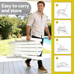 Gardeon Outdoor Table and Chairs HDPE Folding Adirondack Beach Chair Patio Furniture White