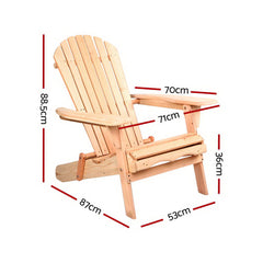 Gardeon Adirondack Outdoor Chairs Wooden Beach Chair Patio Furniture Garden Natural Set of 2