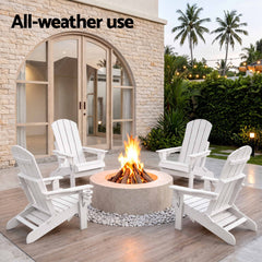 Gardeon Folding Sun Lounger Adirondack Chair Outdoor Lounge Setting HDPE Recliner Footrest White