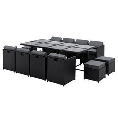 Gardeon Outdoor Dining Set 13 Piece Wicker Table Chairs Setting Black