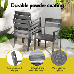 Gardeon Outdoor Dining Set 7 Piece Aluminum Table Chairs Setting Black