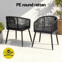 Gardeon 5PC Outdoor Dining Set Table and Chairs Garden Patio Furniture Bistro Set Black
