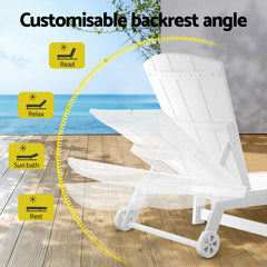 Gardeon Sun Lounge Beach Chair HDPE Adirondack Lounger Patio Outdoor Furniture with Wheels White