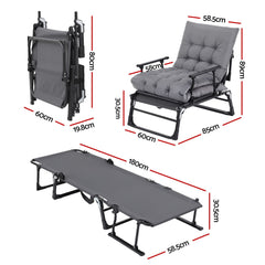 Gardeon 3-in-1 Sun Lounger Folding Camping Chair Adjustable Recliner Patio Furniture for Office Nap, Poolside