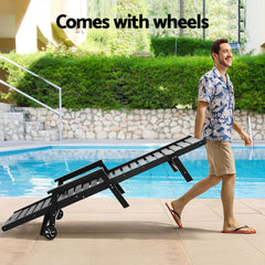 Gardeon Sun Lounge Lounger Beach Chair HDPE Patio Outdoor Furniture with Wheels Black
