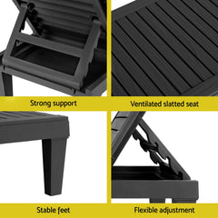 Gardeon Sun Lounge Adjustable Recliner Patio Outdoor Furniture Lightweight Black