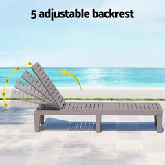 Gardeon Sun Lounge Adjustable Recliner Patio Outdoor Furniture Lightweight Brown