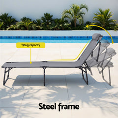 Gardeon Sun Lounger Folding Lounge Beach Chair Patio Outdoor Furniture