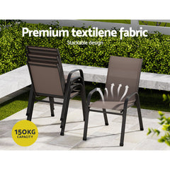 Gardeon 6PC Outdoor Dining Chairs Stackable Lounge Chair Patio Furniture Brown