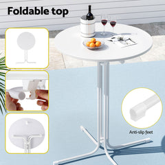 Gardeon Outdoor Bar Table Round Folding Desk Top 109cm Patio Furniture White