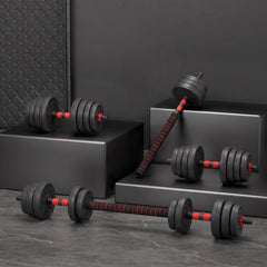 Everfit 30kg Adjustable Dumbbell Set 4in1 Barbell Weight Plates Home Workout