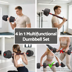 Everfit 30kg Adjustable Dumbbell Set 4in1 Barbell Weight Plates Home Workout