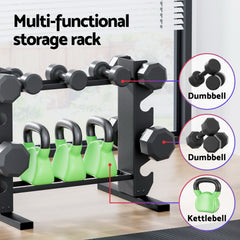 Everfit Dumbbells Rack Dumbbell Kettlebell Stand Home Gym Storage 200kg Capacity