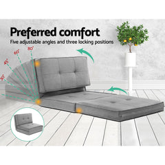 Artiss Recliner Adjustable Floor Chaise Lounge & Ottoman Foot Rest Grey Set