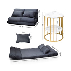 Artiss Floor Lounge Sofa Bed & Coffee Table 2 Tier Marble Effect Side Table Set