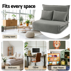 Artiss Floor Lounge Sofa Bed Foldable 2 Seater Grey