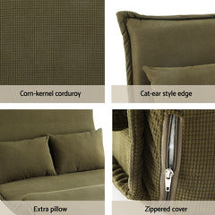 Artiss Floor Lounge Sofa Bed Folding Chaise Chair Green & Coffee Table Side Table Marble Effect