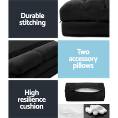 Artiss Floor Lounge Sofa Bed 2-seater Charcoal Suede