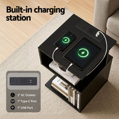 Artiss Swivel Floor Chair and Bedside Table with Charging Station Set
