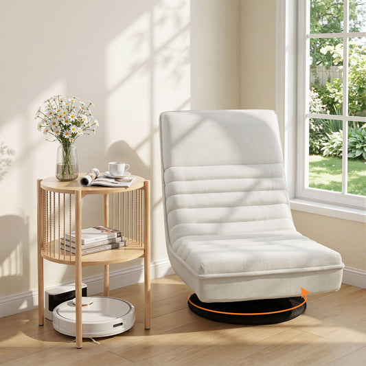 Artiss Floor Lounge Folding Swivel Sofa Chair and 2 Tier Round End Side Table Set