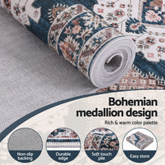 Artiss 80 x 300 cm Washable Runner Area Rug No Hard Glue Quilt-Like Soft for Home Decor, 0.5cm Ultra-Thin Pet Friendly Bohemian Medallion Bedroom Carpet