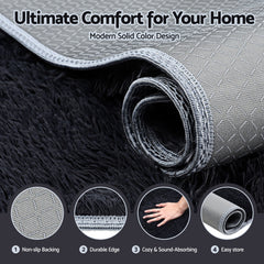 Artiss Floor Rug 140x200cm Plush Area Shaggy Rug Living Room Bedroom Carpet Black