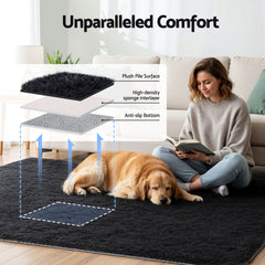 Artiss Floor Rug 160x230cm Plush Area Shaggy Rug Living Room Bedroom Carpet Black