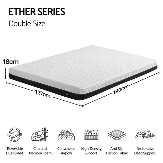 Giselle 18cm Double Memory Foam Mattress Dual Feel Reversible Charcoal Foam