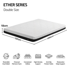 Giselle 18cm Double Memory Foam Mattress Dual Feel Reversible Charcoal Foam
