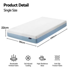 Giselle 22cm Cooling Gel Memory Foam Mattress Single Medium Firm