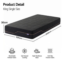 Giselle King Single Cooling Memory Foam Mattress Medium Firm with Gel Comfort 30cm