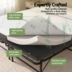 Giselle Folding Bed with Mattress Queen Portable Foldable Guest Bed Bamboo Cover