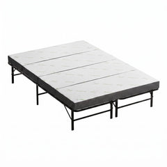 Giselle Double Folding Bed with Mattress 4 Fold Metal Frame Guest Bed Bamboo Cover