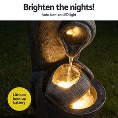 Gardeon Solar Fountain Water Feature Cascading Fountain 3-Tier Pot LED Lights 80CM Grey
