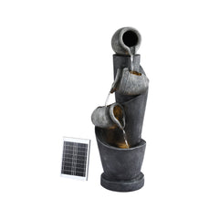 Gardeon Solar Fountain Water Feature Cascading Fountain 3-Tier Pot LED Lights 80CM Grey