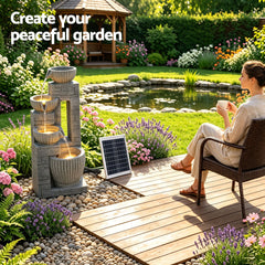 Gardeon Solar Fountains Water Features Cascading Design Polyresin 80cm Grey