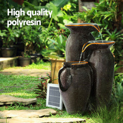 Gardeon Solar Fountain Water Fountain Feature Cascading Fountain LED Lights 76CM Grey