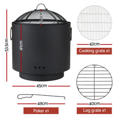 Grillz Fire Pit BBQ Portable Deep Bowl Outdoor Fireplace
