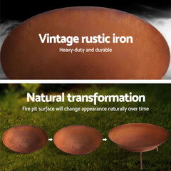 Grillz 56cm Fire Pit Iron Rustic Bowl Outdoor