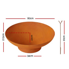 Grillz Fire Pit Iron Bowl 80cm Outdoor Patio Fireplace