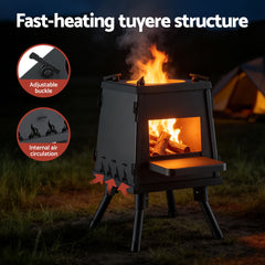 Grillz Fire Pit BBQ Portable Outdoor Fireplace Metal Camping Stove for Boiling Water, BBQ, Picnics