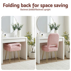 Artiss Storage Ottoman Vanity Stool Foot Stool Folding Back Pink