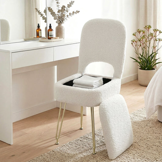 Artiss Storage Ottoman Vanity Stool Foot Stool Folding Back White