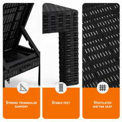 Gardeon Sun Lounge Outdoor Folding Recliner Patio Pool Beach Chair Rattan Black