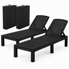 Gardeon 2X Foldable Sun Lounges Outdoor Recliner Patio Beach Chair Rattan Black