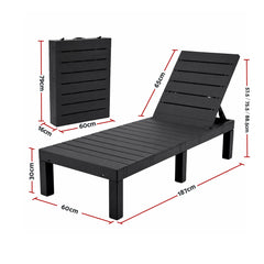 Gardeon 2X Foldable Sun Lounges Outdoor Recliner Patio Beach Chair Slatted Black