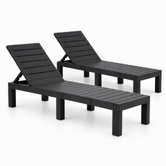 Gardeon 2X Foldable Sun Lounges Outdoor Recliner Patio Beach Chair Slatted Black