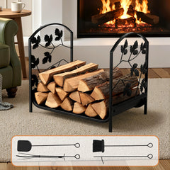 Gardeon Firewood Rack 48cm Wood Rack Firewood Storage Indoor Outdoor Black
